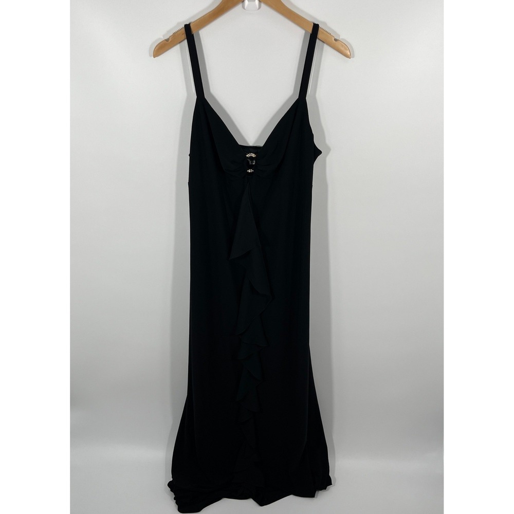 Vintage Y2K Babydoll Women Maxi Dress 16W Black Keyhole Ruffle Formal Event Gala